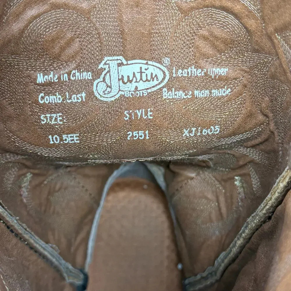 Justin Brown Leather Western Cowboy Boots Men’s 10.5E